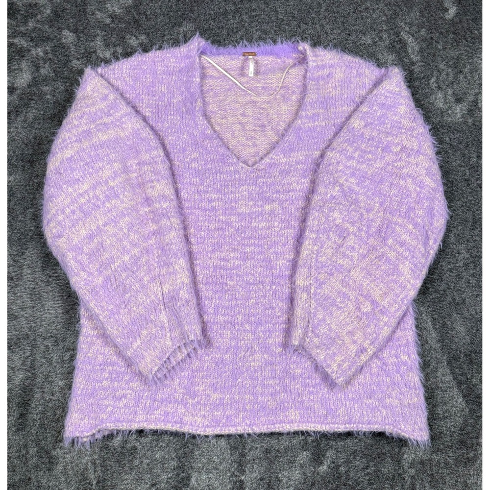 Free People Fuzzy Eyelash Knit Sweater Purple Lilac Oversized Boho Small